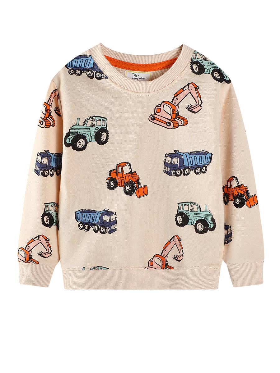 Cute Boys' Long Sleeve Sweatshirt with Excavator Pattern