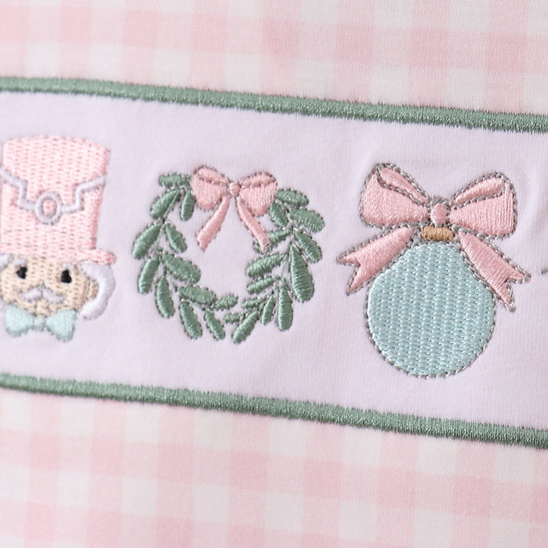 Pink Nutcracker Embroidery Gingham Bubble