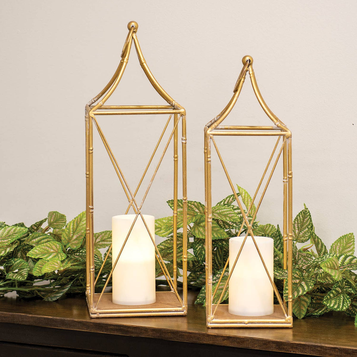 Distressed Golden Metal Open Air Lantern