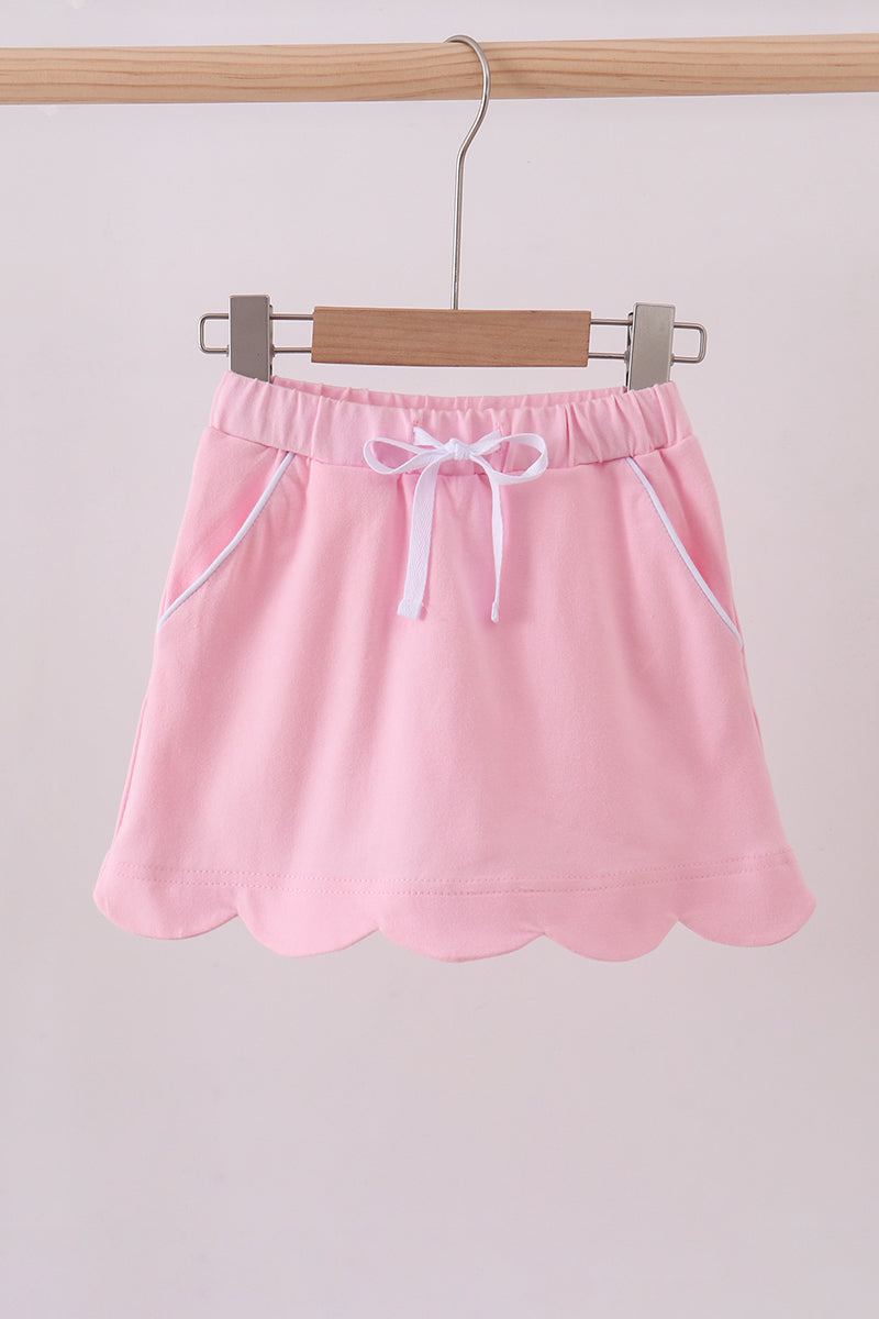 Pink Scallop Hem Bow Skirt