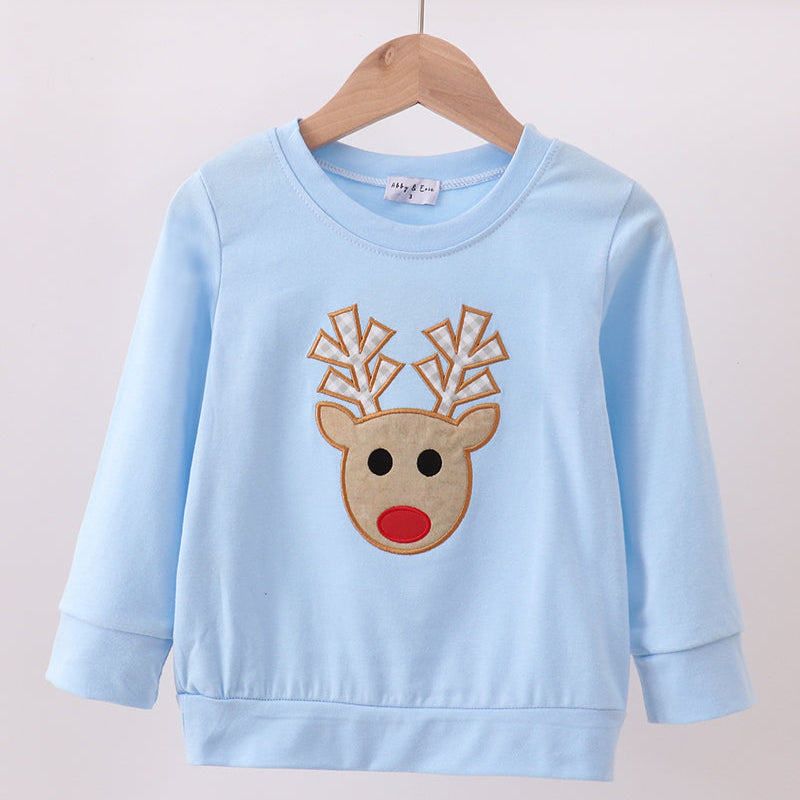 Blue Reindeer Applique Top