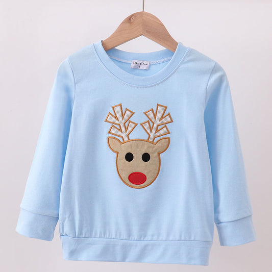 Blue Reindeer Applique Top