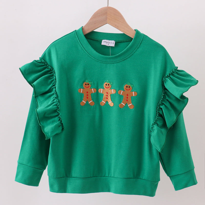 Green Gingerbread Embroidery Ruffle Top