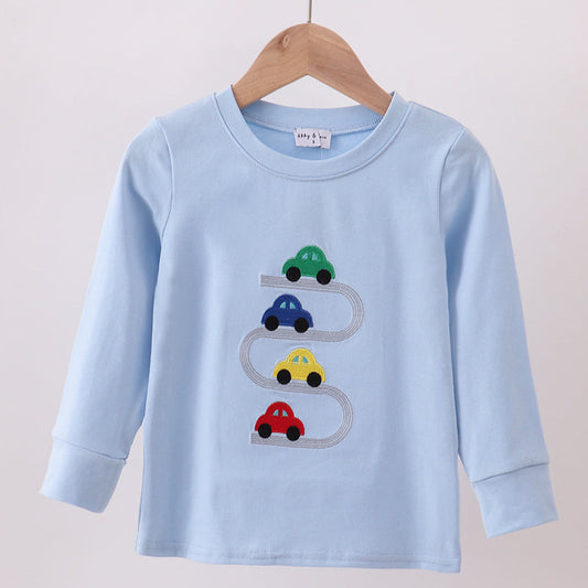 Blue Car Embroidery Top
