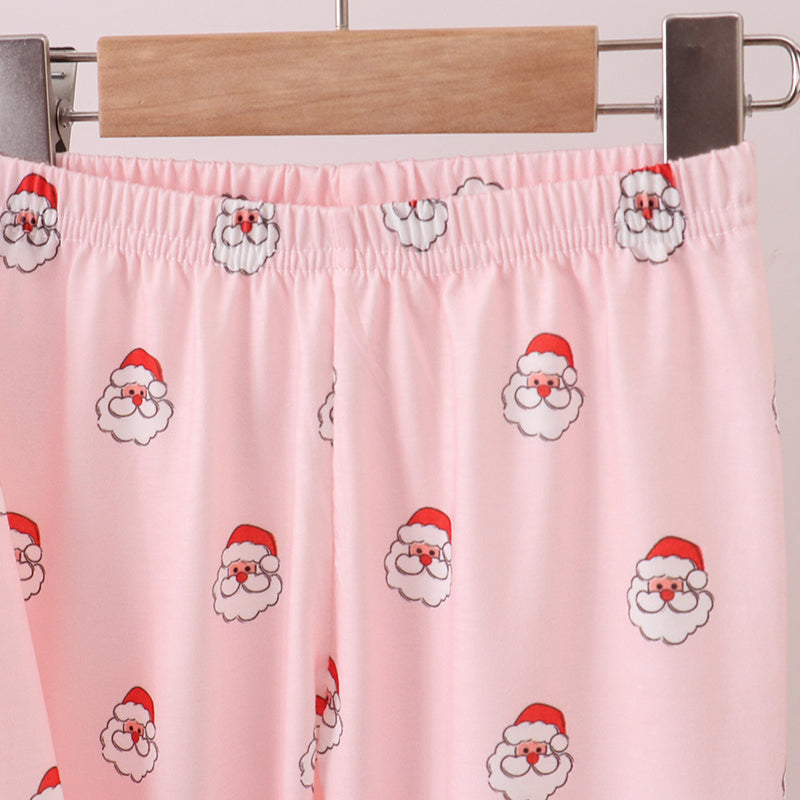Christmas Santa Claus Pink Ruffle Print Pants Set