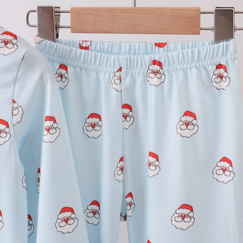 Christmas Santa Claus Blue Ruffle Print Pants Set