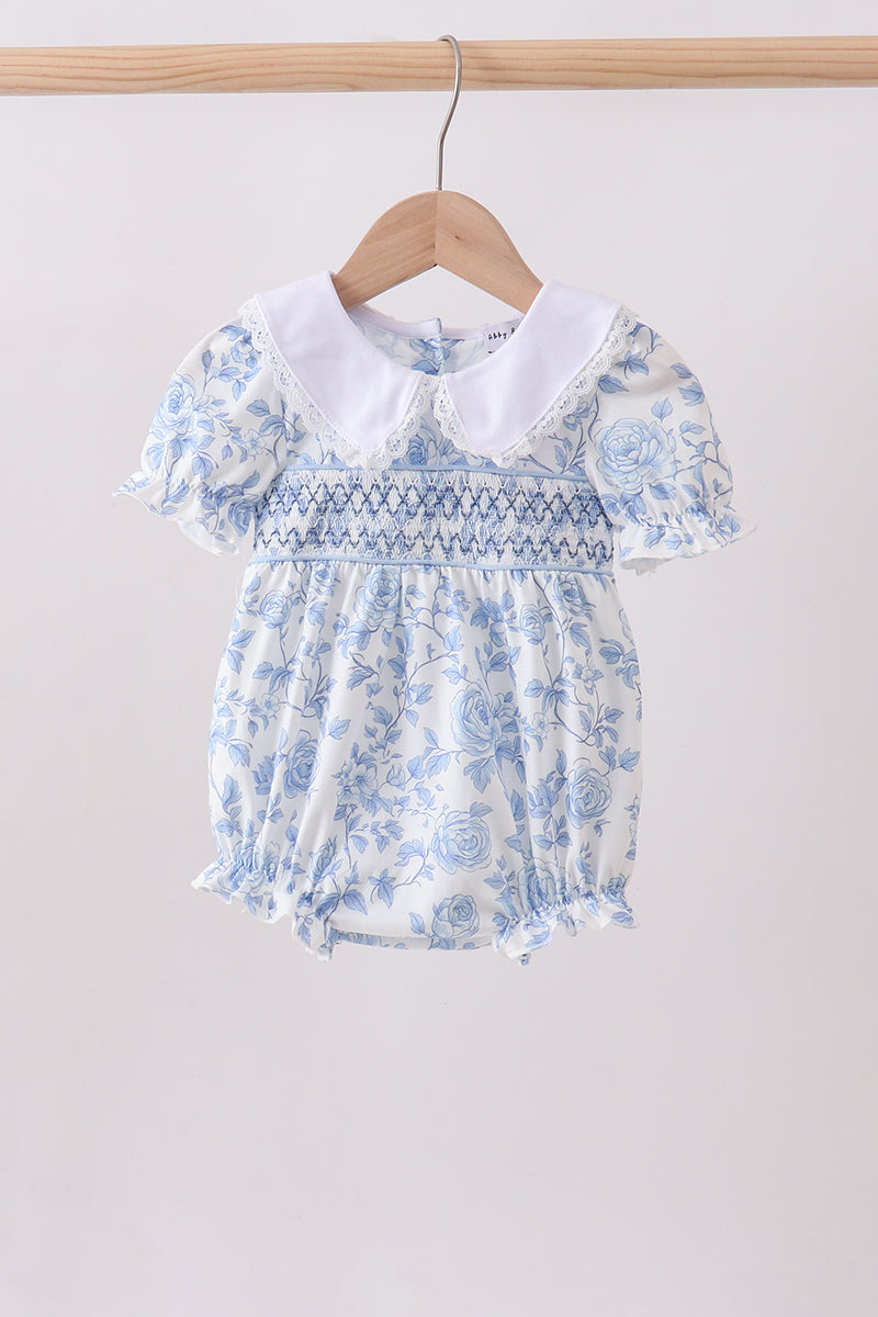 Blue Floral Smocked Bubble