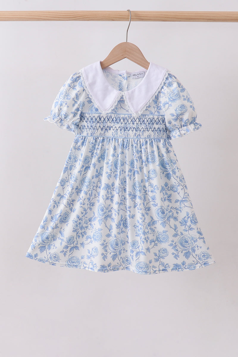 Blue Floral Smocked Dress
