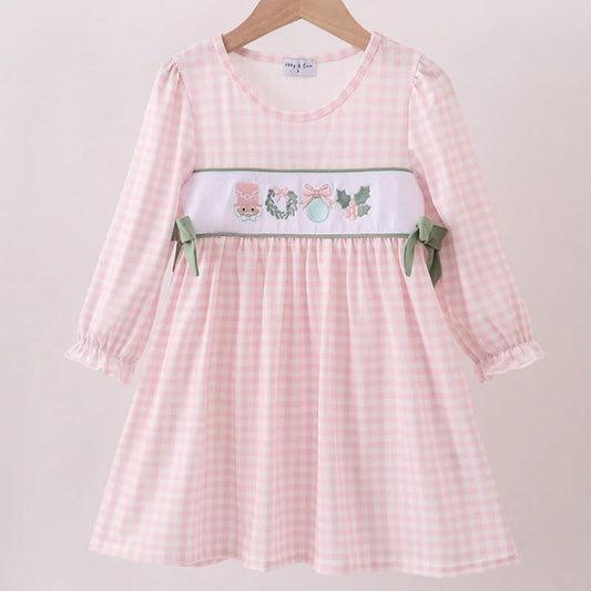 Pink Nutcracker Embroidery Gingham Dress