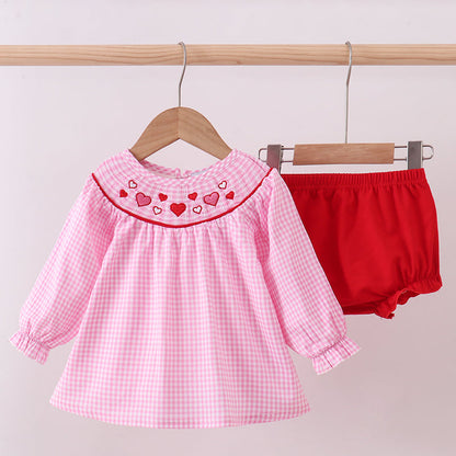 Pink Heart Smocked Gingham Bloomer Set