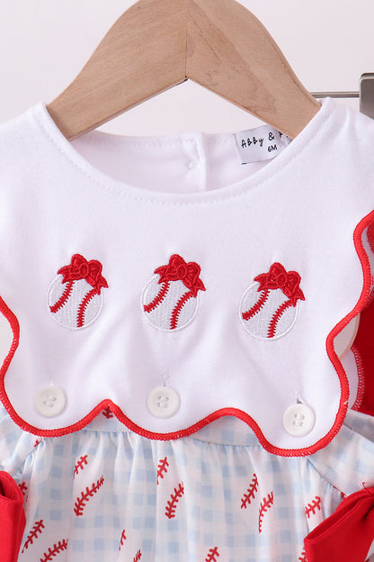 Baseball Applique Ruffle Gingham Bloomer Set