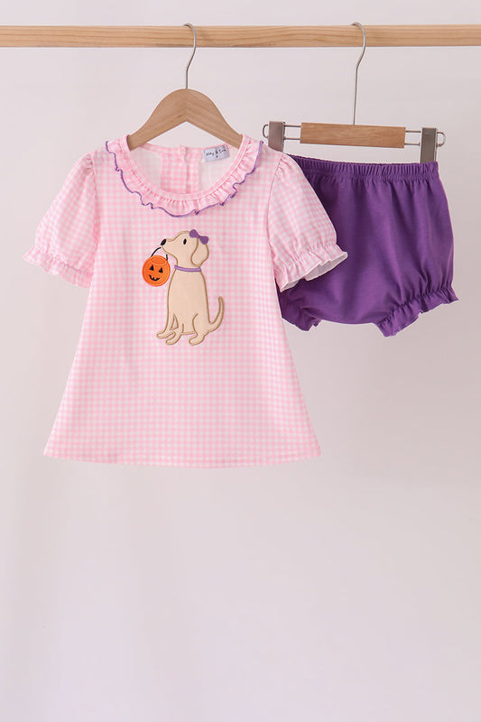 Pink Halloween Puppy Short Sleeve Bloomer Set
