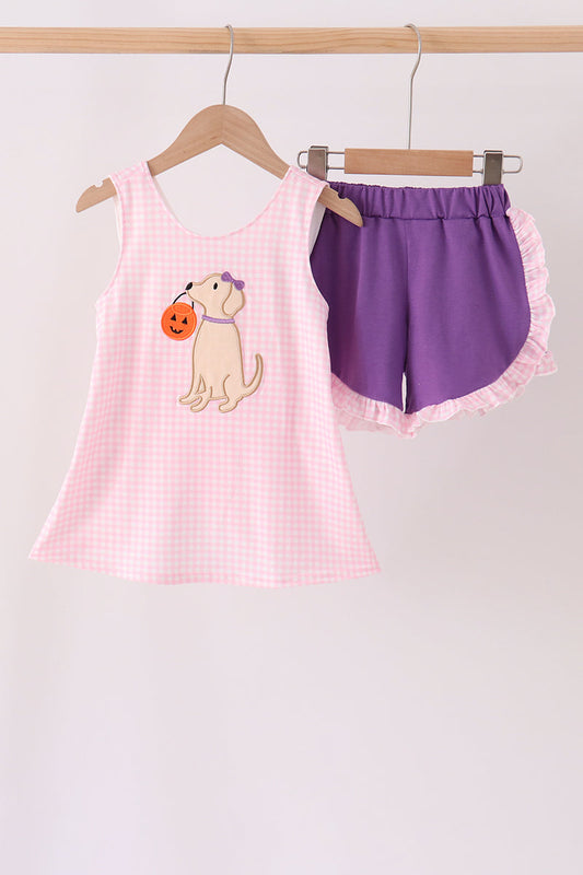 Pink Halloween Puppy Swing Back Short Set