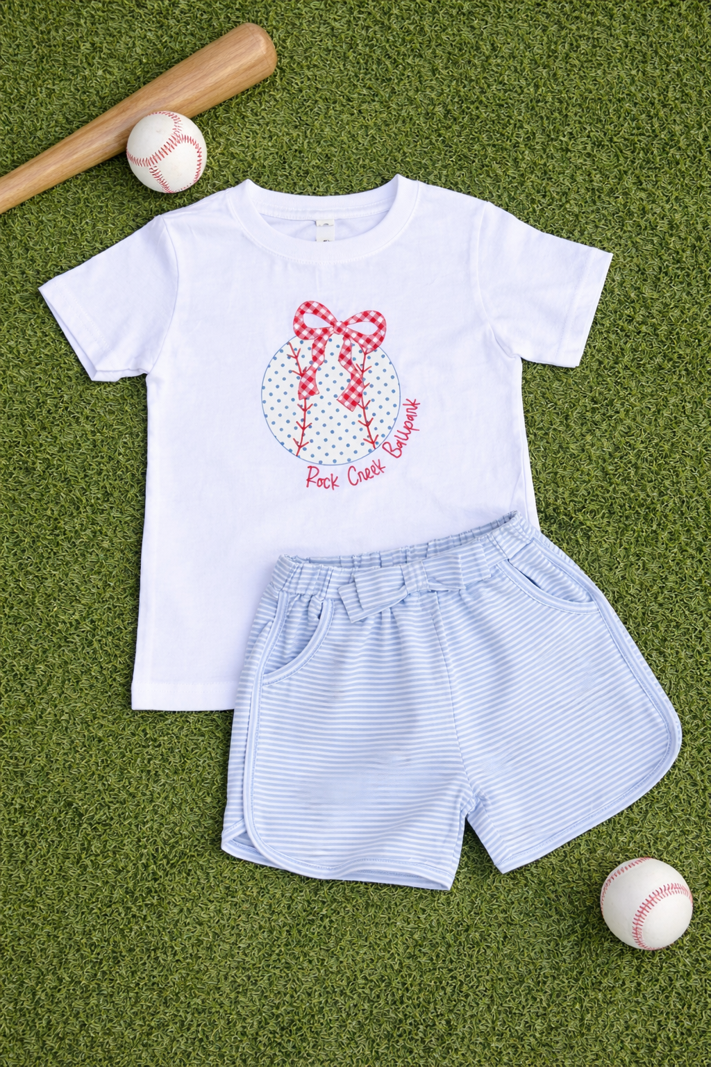 Blue & White Stripe Bow Shorts