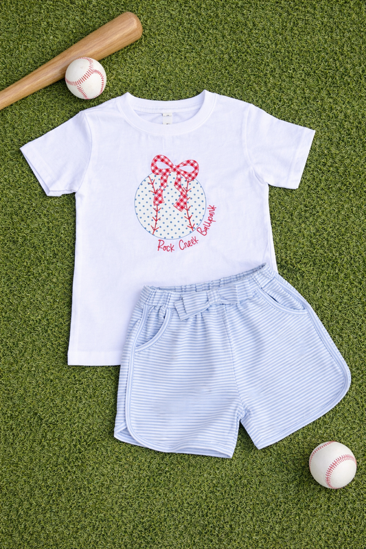 Blue & White Stripe Bow Shorts