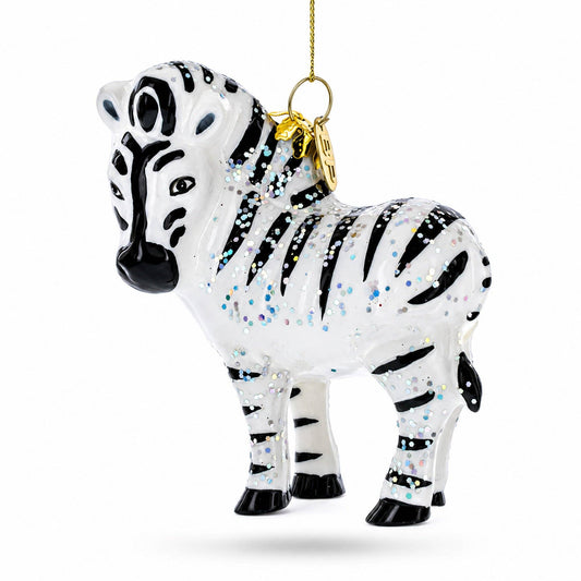 Glittered Zebra Glass Ornament