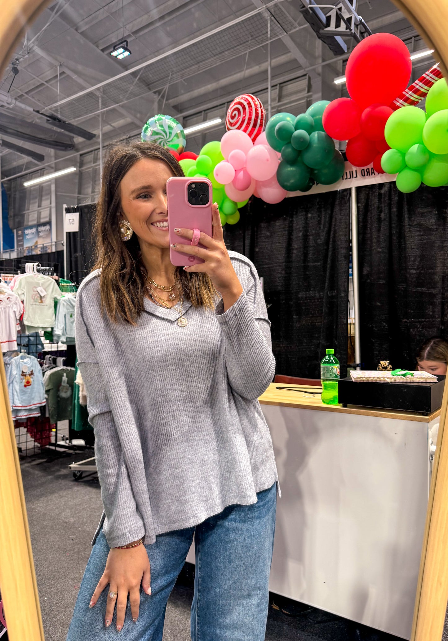 Ribbed Long Sleeve Top, H. Grey