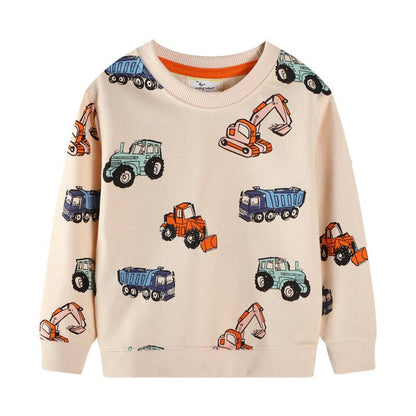Cute Boys' Long Sleeve Sweatshirt with Excavator Pattern