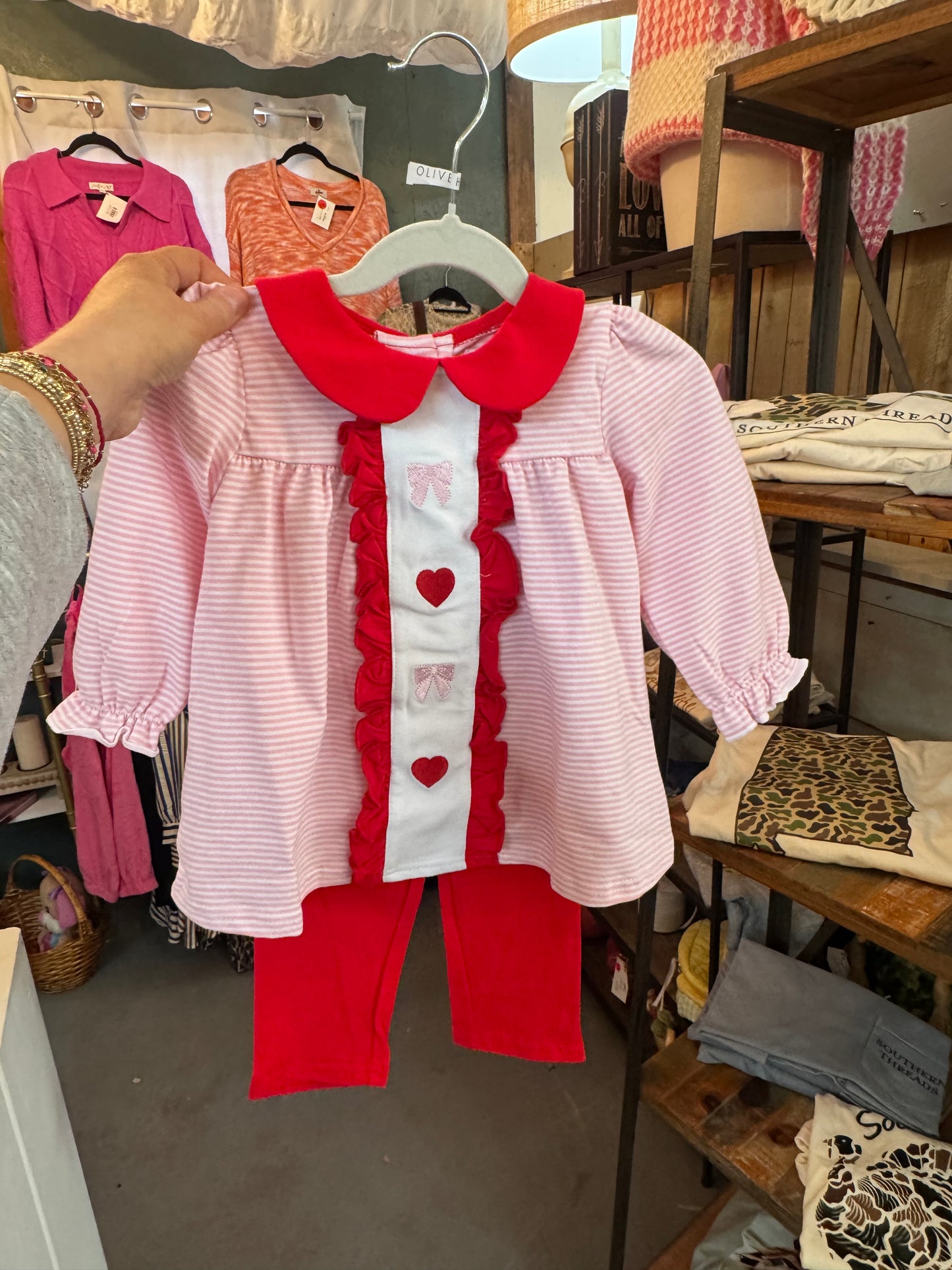 Red valentine's day embroidery pants set