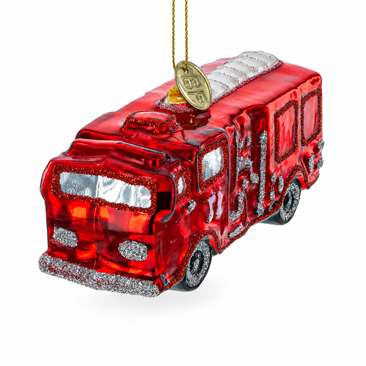 Gleaming Firetruck Glass Ornament