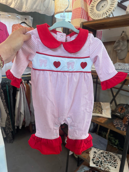 Red valentine's day heart embroidery ruffle romper