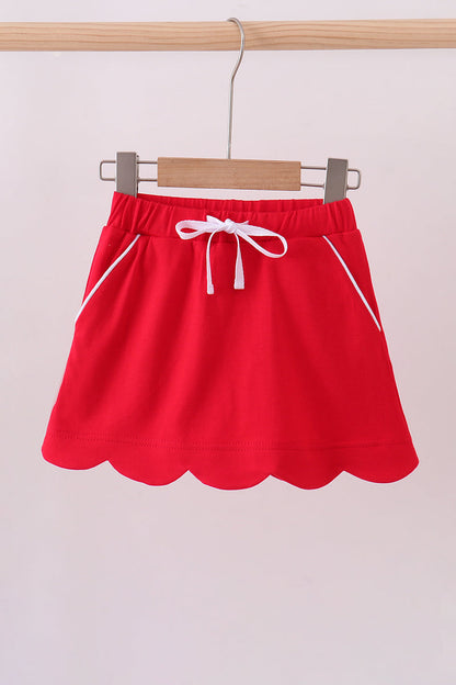 Red Scallop Hem Bow Skirt