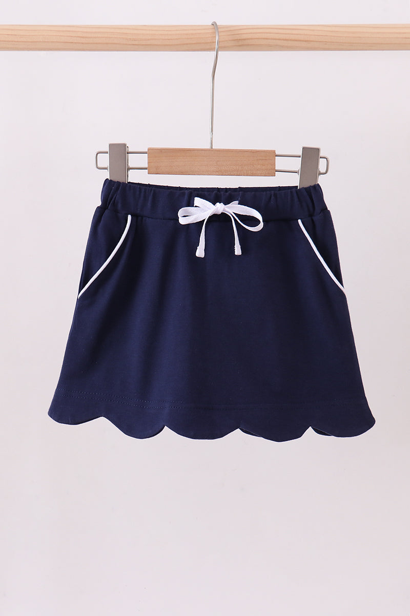 Navy Scallop Hem Bow Skirt