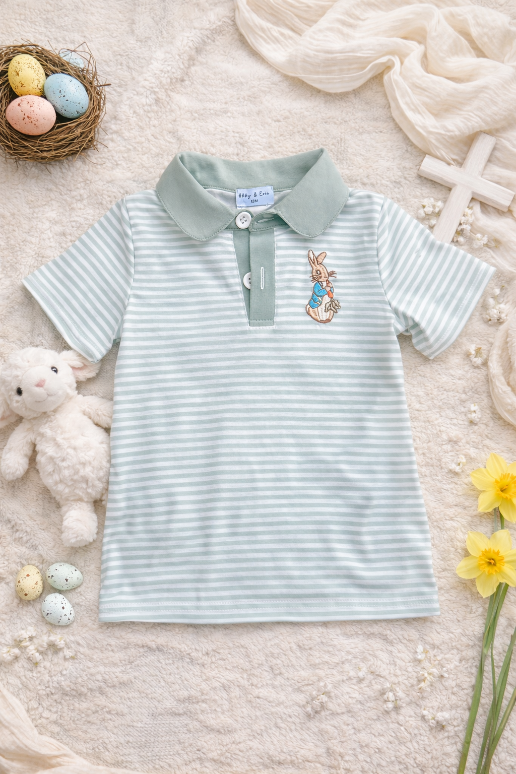 Sage Bunny Embroidery Stripe Shirt