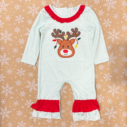 Reindeer Stripe Girl Romper