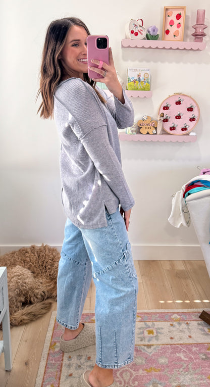 Ribbed Long Sleeve Top, H. Grey