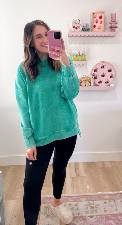 Kyler Ribbed Pullover, Kelly Green