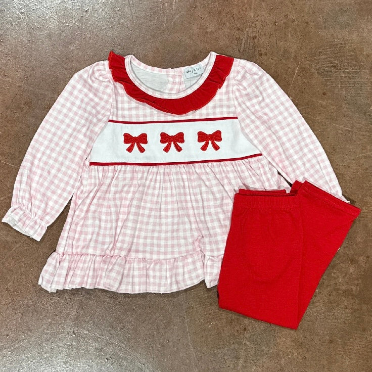 Red Bow Gingham Pants Set