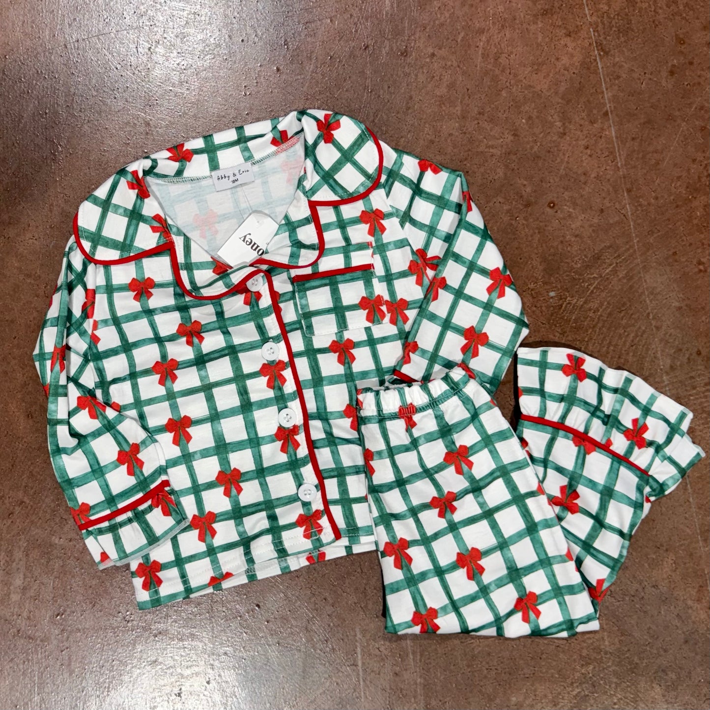 Green Bow Plaid Ruffle Pajamas