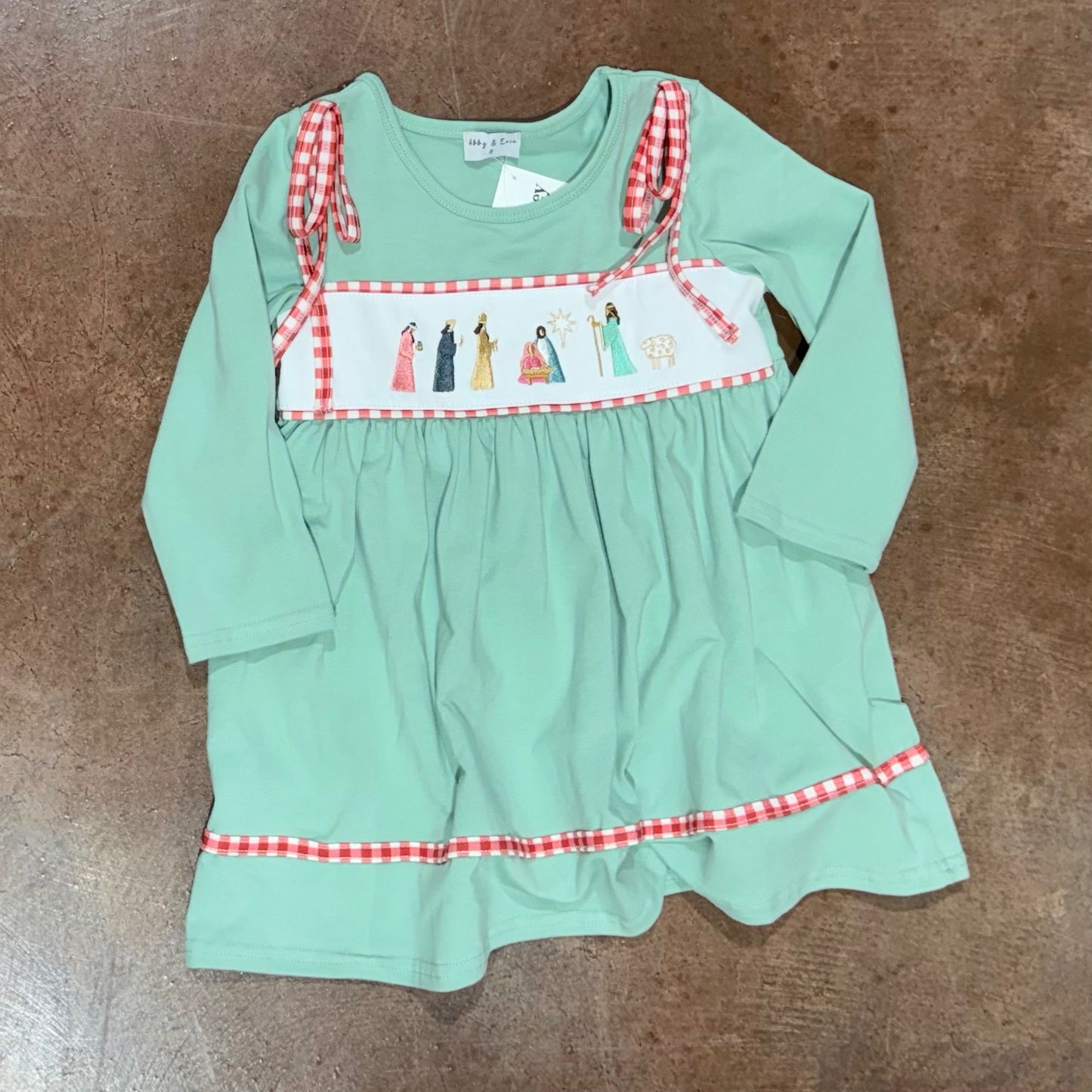 Green Nativity Embroidery Dress