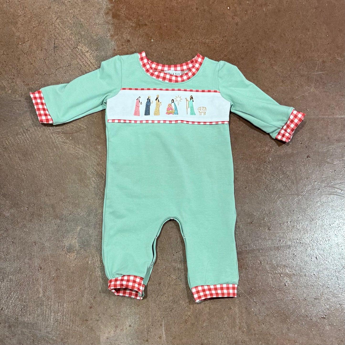 Green Nativity Embroidery Romper