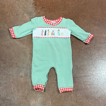 Green Nativity Embroidery Romper