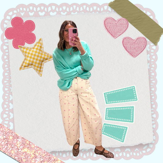 Pink Polka Dot Barrel Jeans