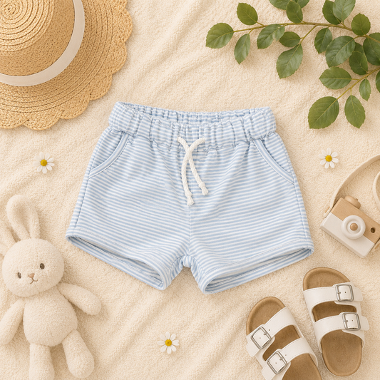 Blue & White Stripe Drawstring Shorts