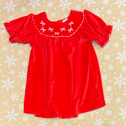 Red Bow Velvet Dress