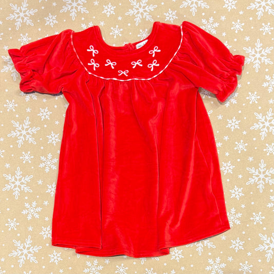 Red Bow Velvet Dress