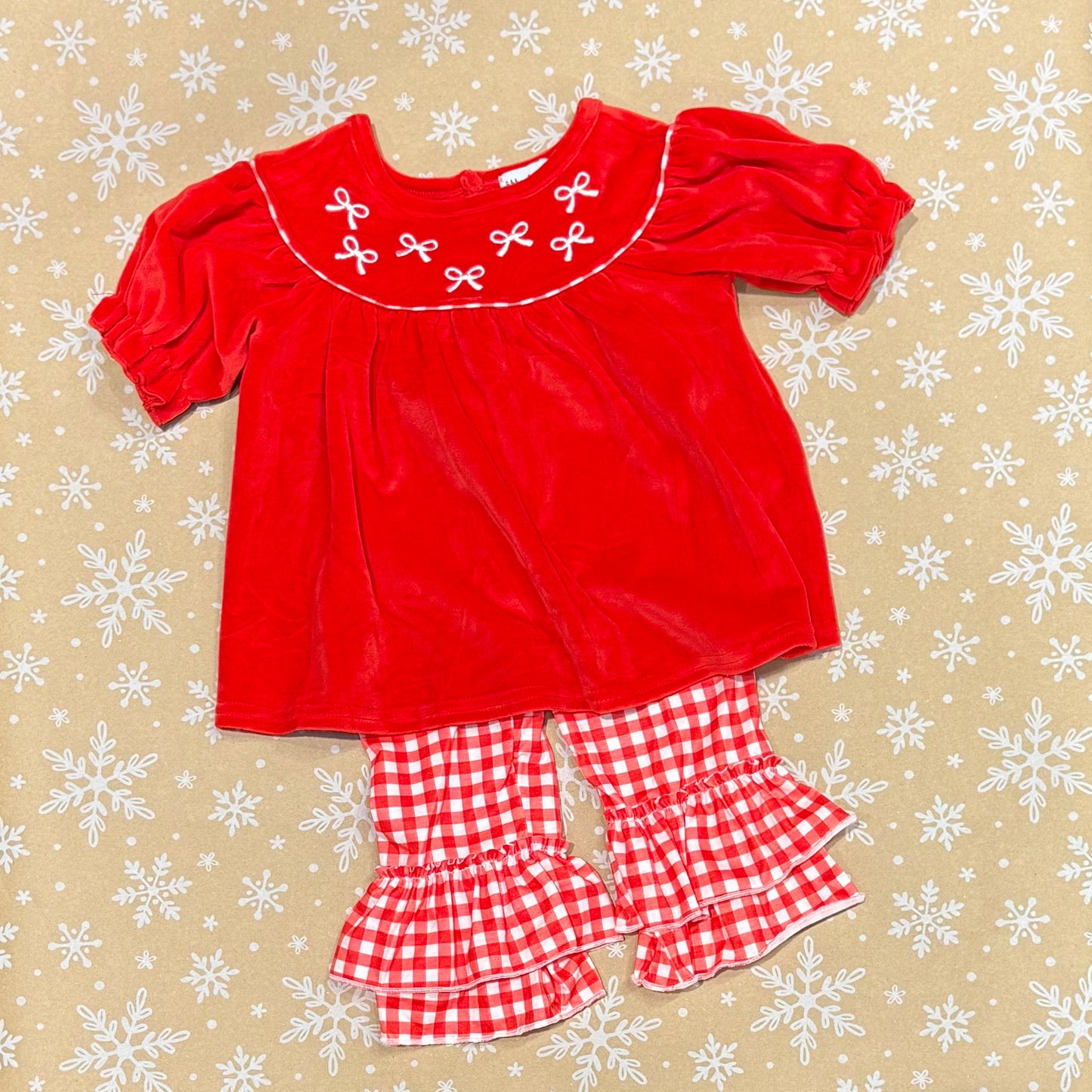 Red Bow Velvet Pants Set