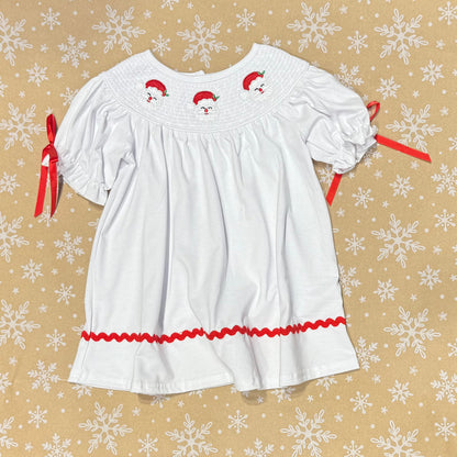 White Santa Claus Smocked Dress