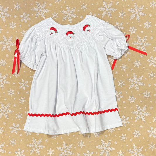 White Santa Claus Smocked Dress