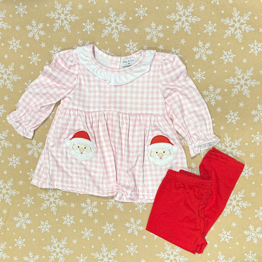 Pink Gingham Santa Pants Set