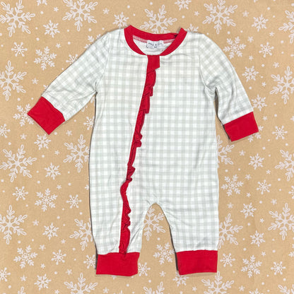 Sage Gingham Ruffle Sleeper