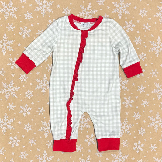 Sage Gingham Ruffle Sleeper