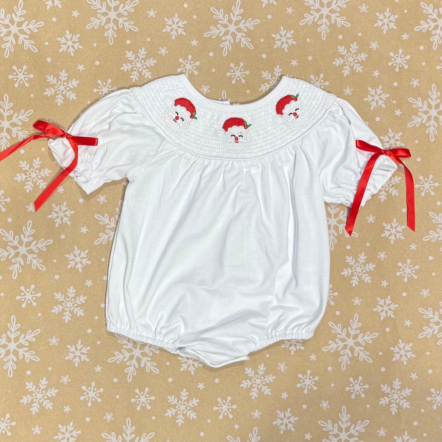 White Santa Claus Smocked Bubble
