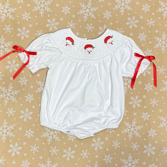 White Santa Claus Smocked Bubble