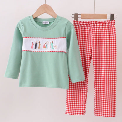 Green nativity embroidery pants set