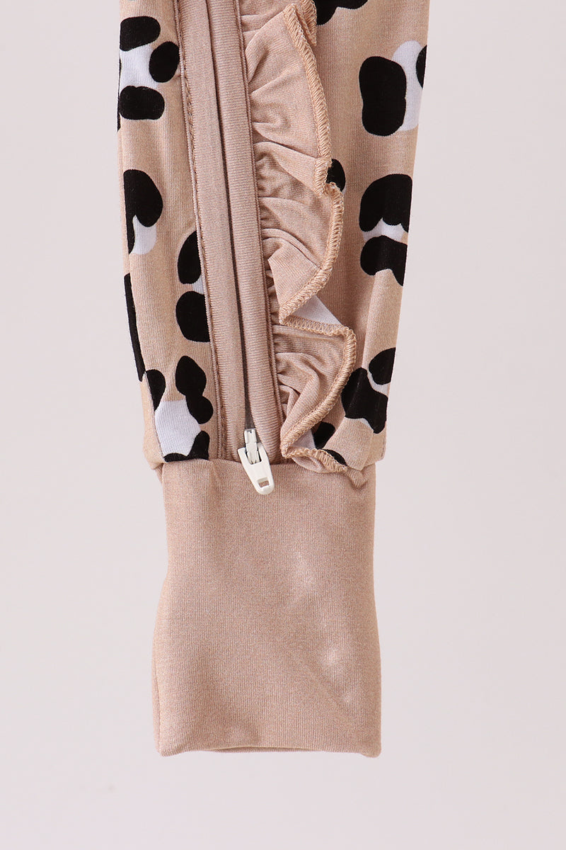 Leopard Bamboo Ruffle Zipper Romper
